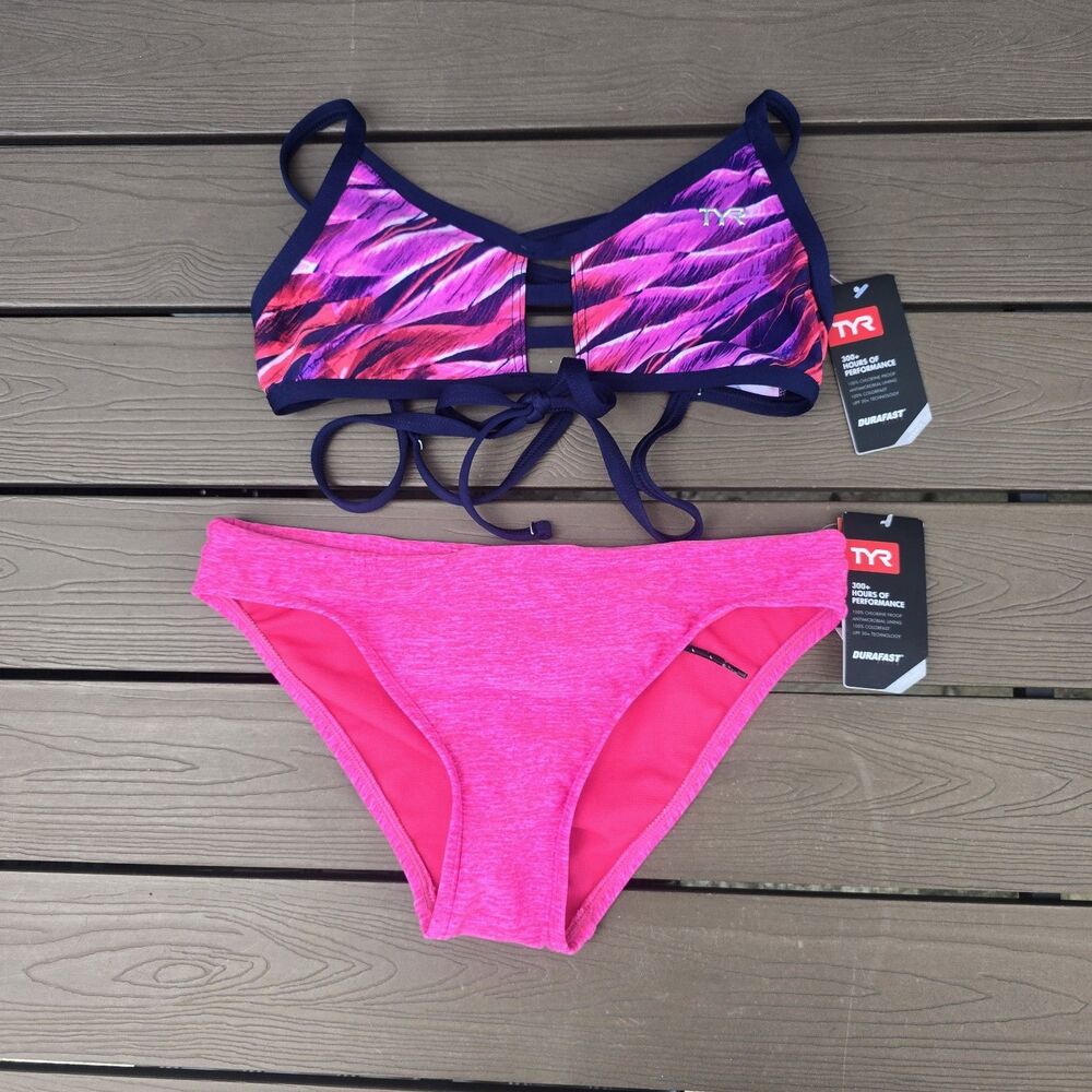 TYR Women's Pink/purp Falcon Pacific Tieback Top W/ Pink Lapped Bikini Sz S New
